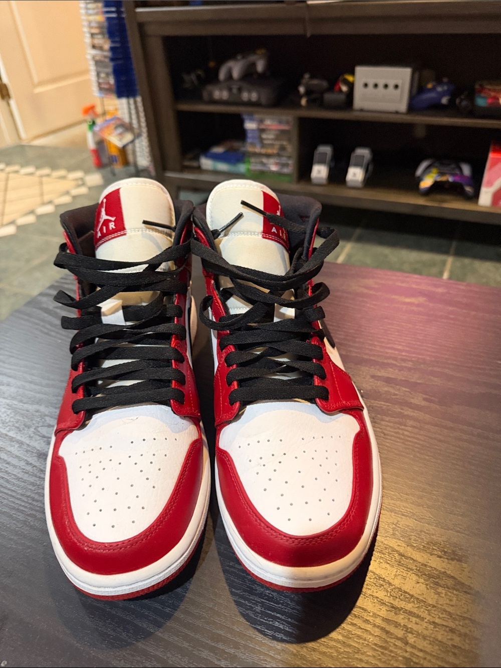 Jordan Kids' High-Top Sneakers - White and Red with Black Laces
